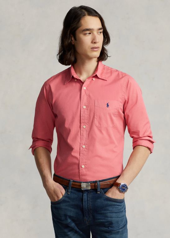 Ørkenrose Mænd Ralph Lauren klassisk pasform fjervægt twill skjorte Z426B803