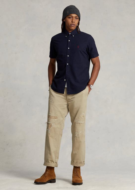 rl flåde Mænd Ralph Lauren klassisk pasform beklædningsfarvet oxford skjorte Z426B487
