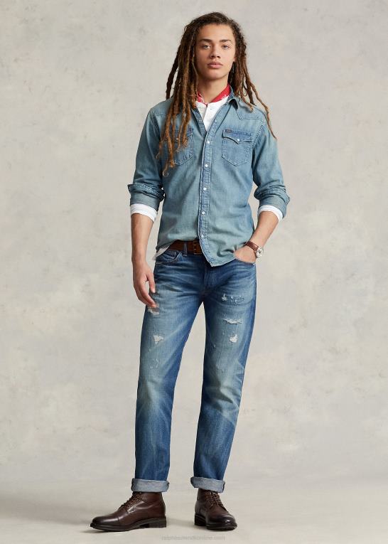 rl vestlig Mænd Ralph Lauren slub denim westernskjorte Z426B8494