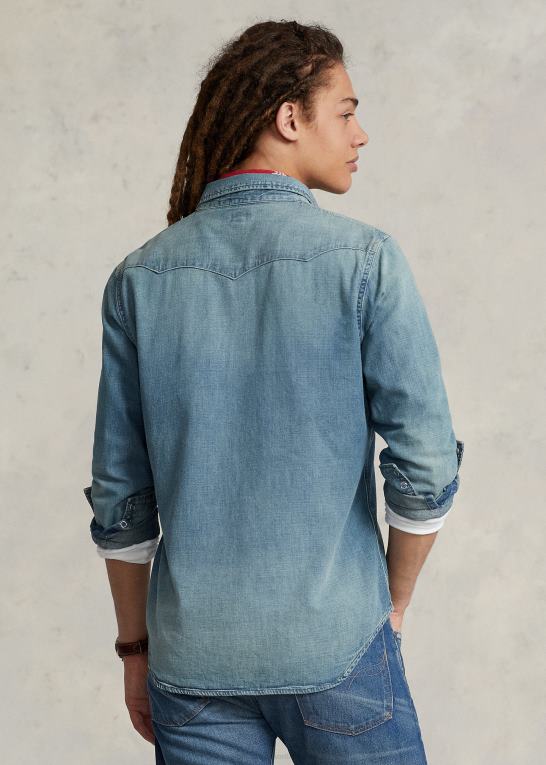 rl vestlig Mænd Ralph Lauren slub denim westernskjorte Z426B8494