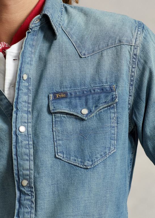 rl vestlig Mænd Ralph Lauren slub denim westernskjorte Z426B8494