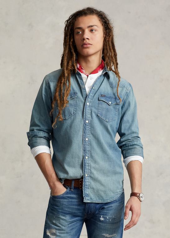 rl vestlig Mænd Ralph Lauren slub denim westernskjorte Z426B8494