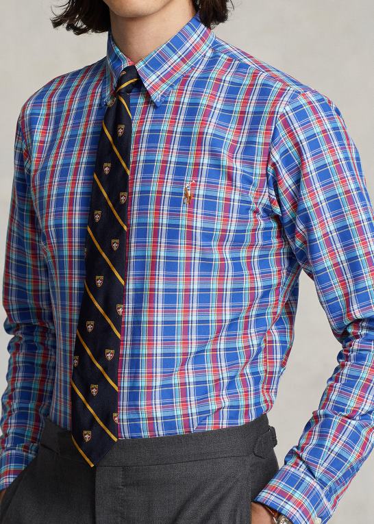 royal/dyb pink multi Mænd Ralph Lauren klassisk pasform plaid præstationsskjorte Z426B8669
