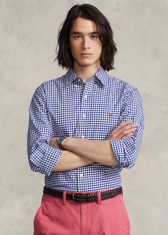 royal/hvid Mænd Ralph Lauren slim fit gingham stretch oxford skjorte Z426B830