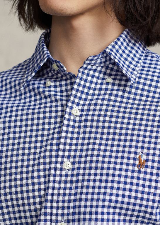 royal/hvid Mænd Ralph Lauren slim fit gingham stretch oxford skjorte Z426B830