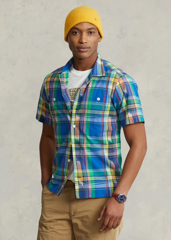 royal/orange multi Mænd Ralph Lauren klassisk pasform madras camp skjorte Z426B765