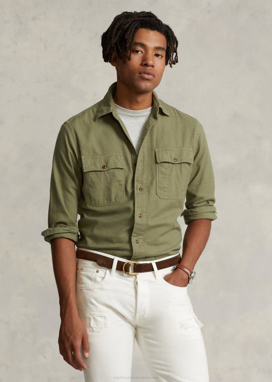 sag oliven Mænd Ralph Lauren klassisk pasform twill arbejdsskjorte Z426B777