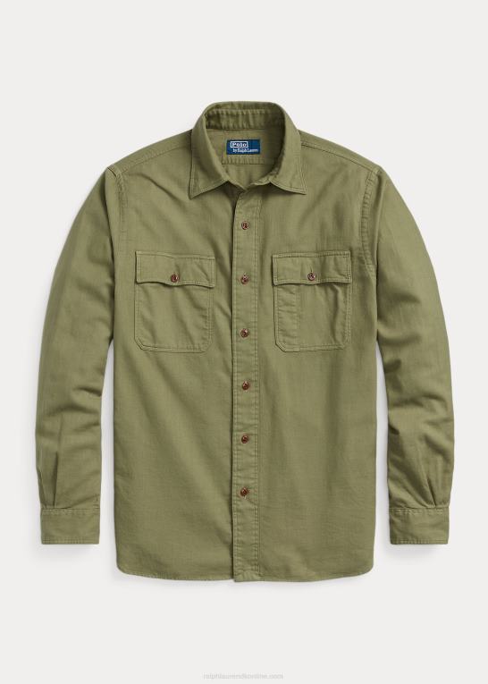sag oliven Mænd Ralph Lauren klassisk pasform twill arbejdsskjorte Z426B777