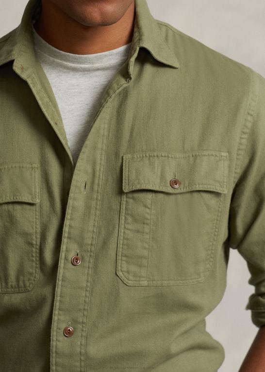 sag oliven Mænd Ralph Lauren klassisk pasform twill arbejdsskjorte Z426B777