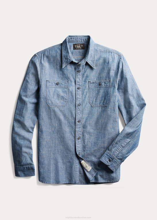 skylle Mænd Ralph Lauren indigo chambray arbejdsskjorte Z426B1729
