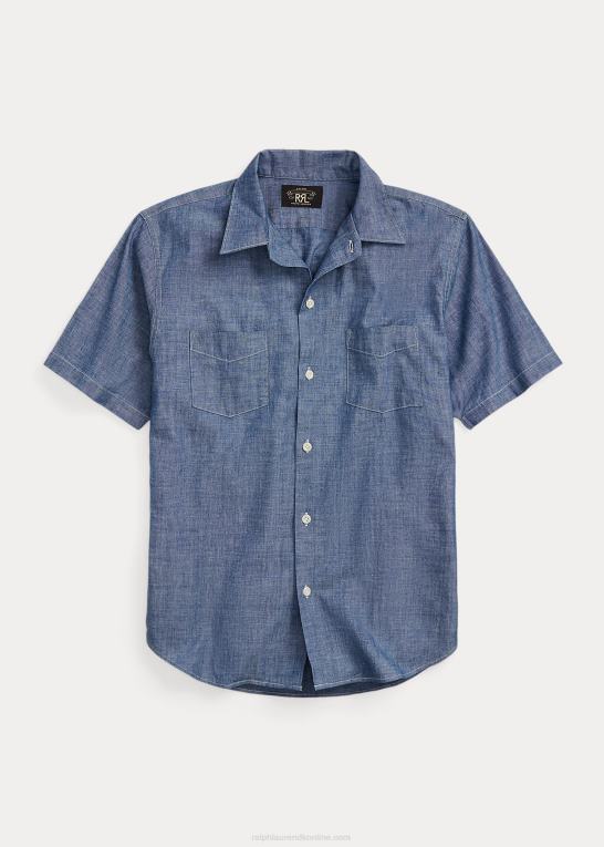 skylle vask Mænd Ralph Lauren indigo chambray camp skjorte Z426B1712