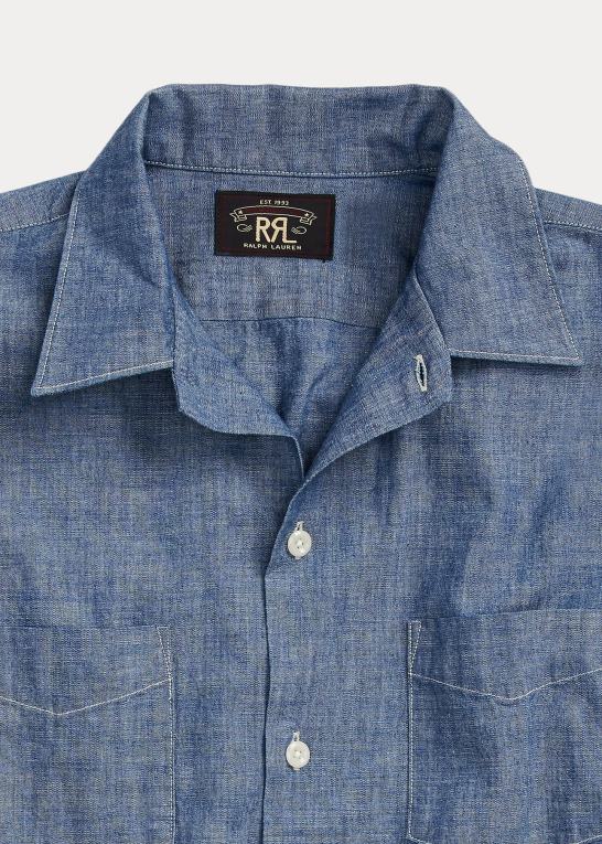 skylle vask Mænd Ralph Lauren indigo chambray camp skjorte Z426B1712
