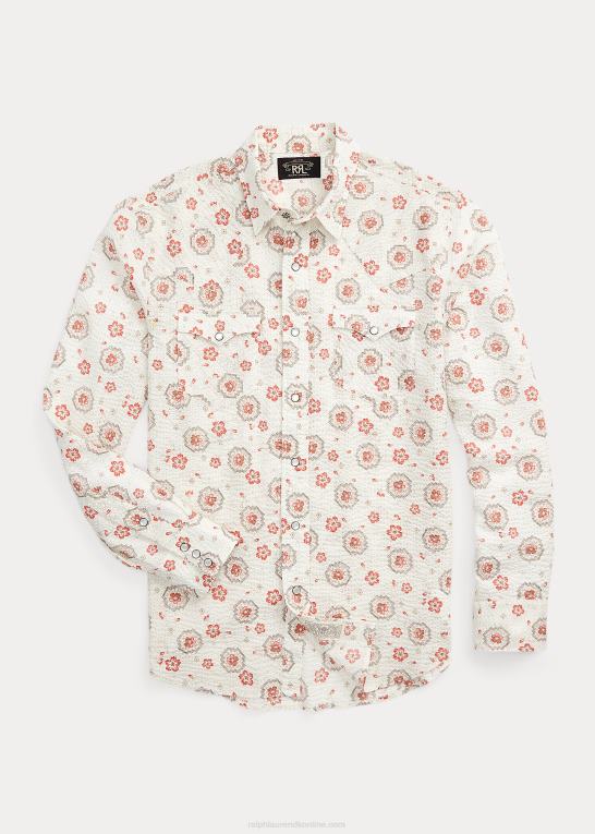 solbrun/koral Mænd Ralph Lauren slank bandana seersucker westernskjorte Z426B1709