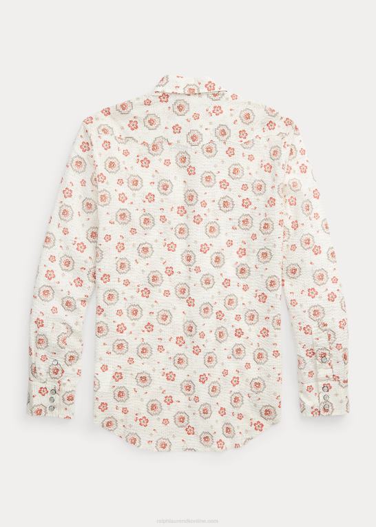 solbrun/koral Mænd Ralph Lauren slank bandana seersucker westernskjorte Z426B1709