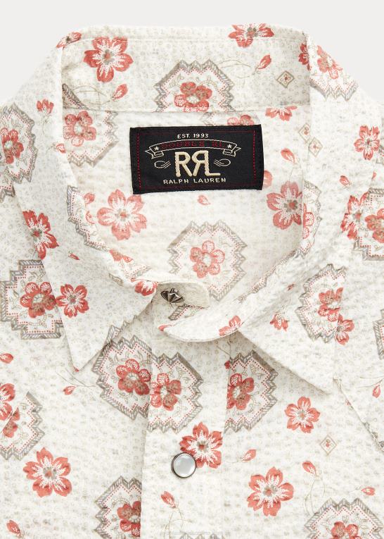 solbrun/koral Mænd Ralph Lauren slank bandana seersucker westernskjorte Z426B1709
