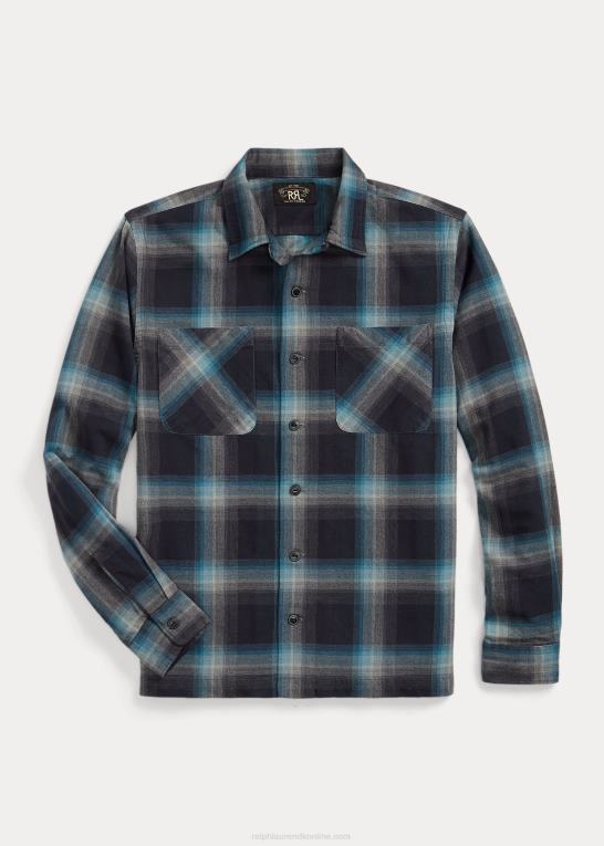sort/blå Mænd Ralph Lauren plaid jaspe twill camp arbejdsskjorte Z426B8698