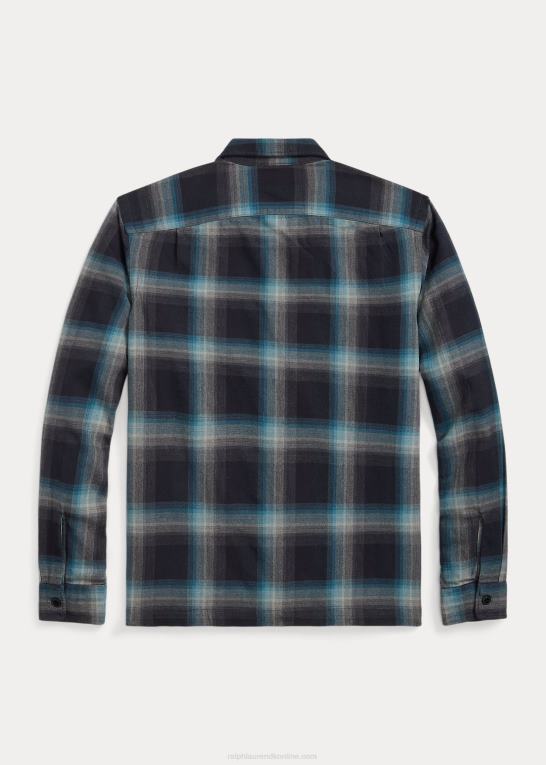 sort/blå Mænd Ralph Lauren plaid jaspe twill camp arbejdsskjorte Z426B8698