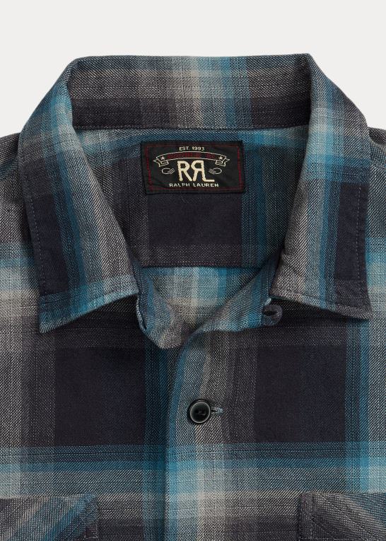 sort/blå Mænd Ralph Lauren plaid jaspe twill camp arbejdsskjorte Z426B8698