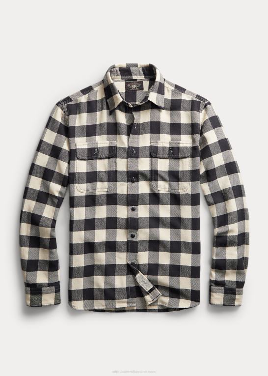sort/creme Mænd Ralph Lauren arbejdsskjorte i bøffelternet twill Z426B1747