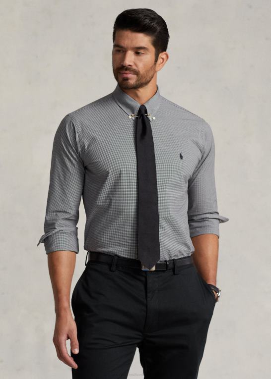 sort/hvid tern Mænd Ralph Lauren stræk poplin skjorte Z426B1505
