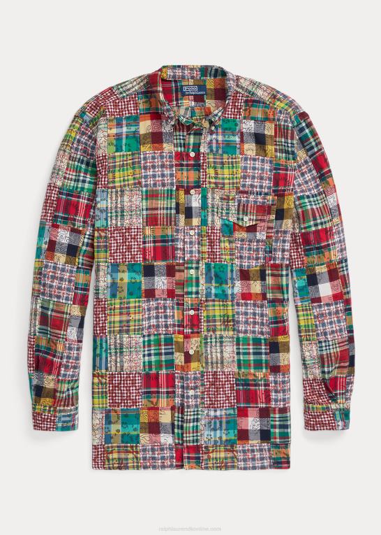 træblok preppy patchwor Mænd Ralph Lauren patchwork madras skjorte Z426B1345
