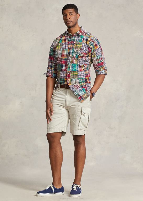træblok preppy patchwor Mænd Ralph Lauren patchwork madras skjorte Z426B1345