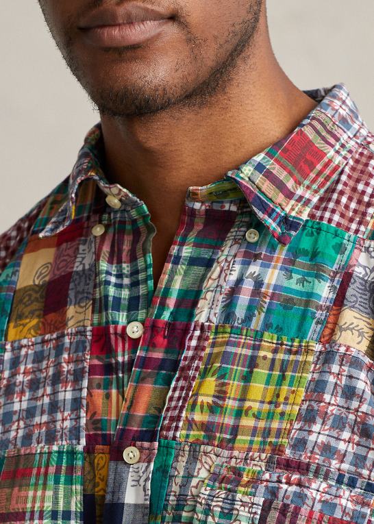 træblok preppy patchwor Mænd Ralph Lauren patchwork madras skjorte Z426B1345