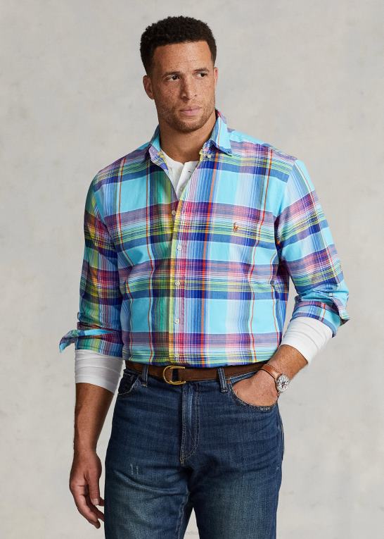 turkis/pink multi Mænd Ralph Lauren plaid oxford skjorte Z426B1343