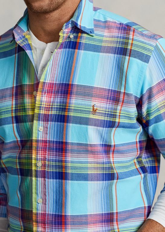turkis/pink multi Mænd Ralph Lauren plaid oxford skjorte Z426B1343