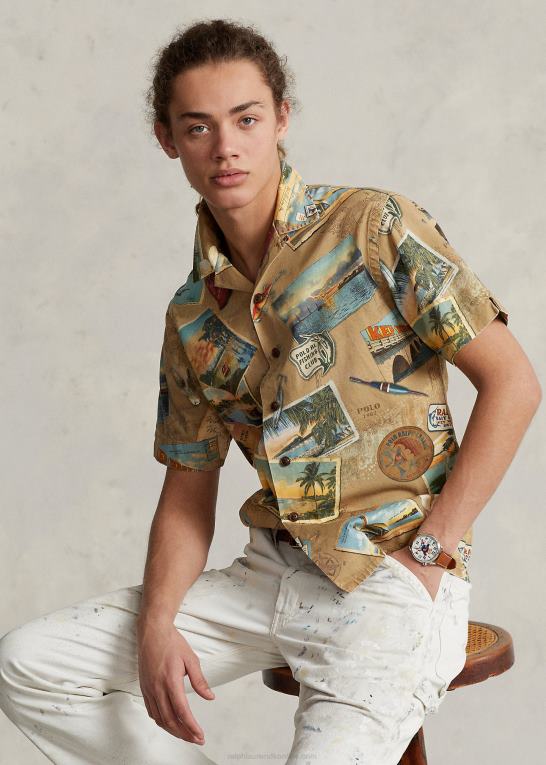 ville ønske du var her Mænd Ralph Lauren chinoskjorte med klassisk pasform med postkorttryk Z426B663
