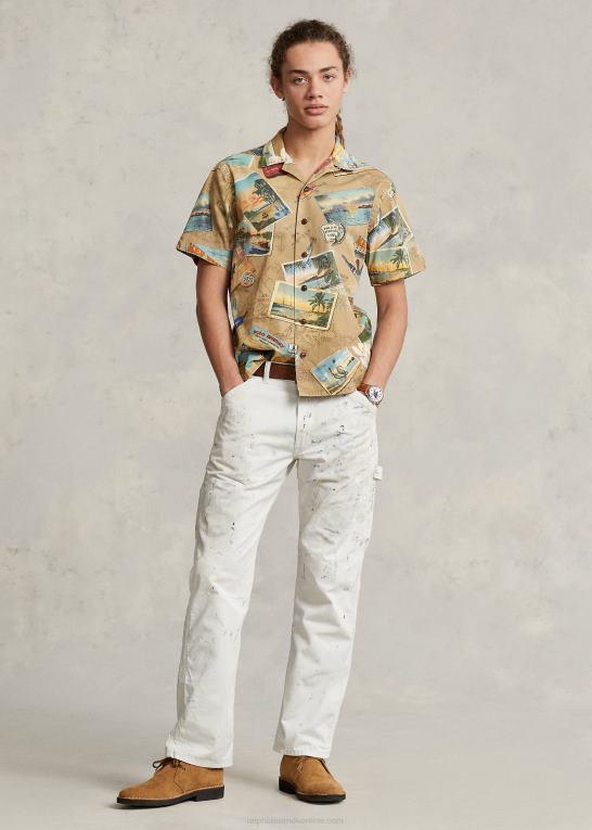 ville ønske du var her Mænd Ralph Lauren chinoskjorte med klassisk pasform med postkorttryk Z426B663