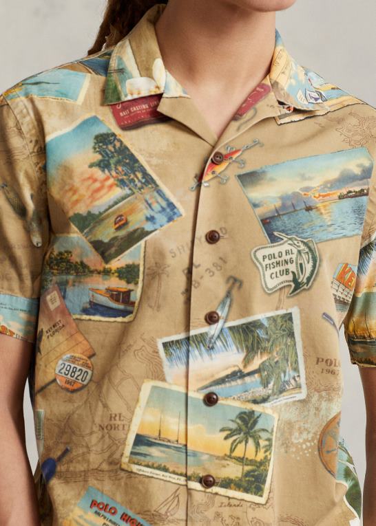 ville ønske du var her Mænd Ralph Lauren chinoskjorte med klassisk pasform med postkorttryk Z426B663