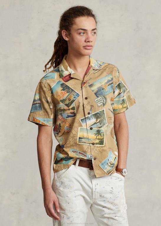 ville ønske du var her Mænd Ralph Lauren chinoskjorte med klassisk pasform med postkorttryk Z426B663