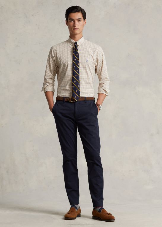 vintage kaki/hvid Mænd Ralph Lauren slim fit gingham stretch poplin skjorte Z426B814