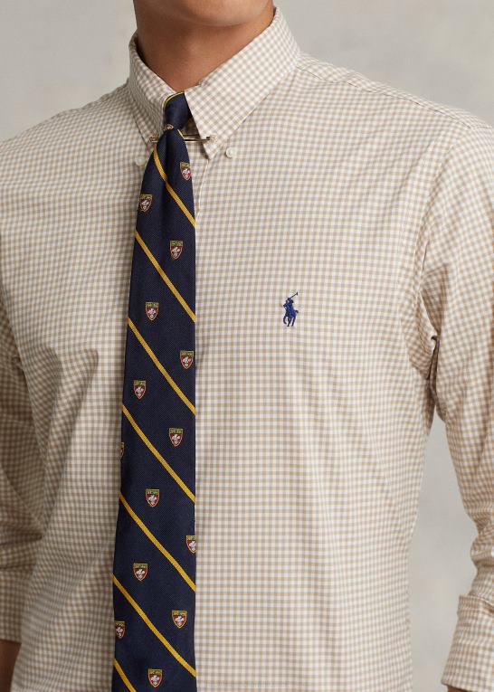 vintage kaki/hvid Mænd Ralph Lauren slim fit gingham stretch poplin skjorte Z426B814