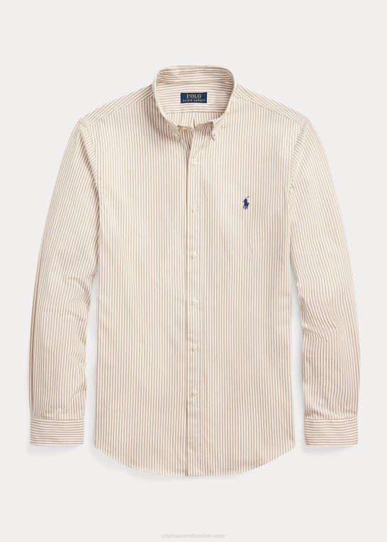 vintage kaki/hvid Mænd Ralph Lauren slim fit stribet stræk poplin skjorte Z426B893