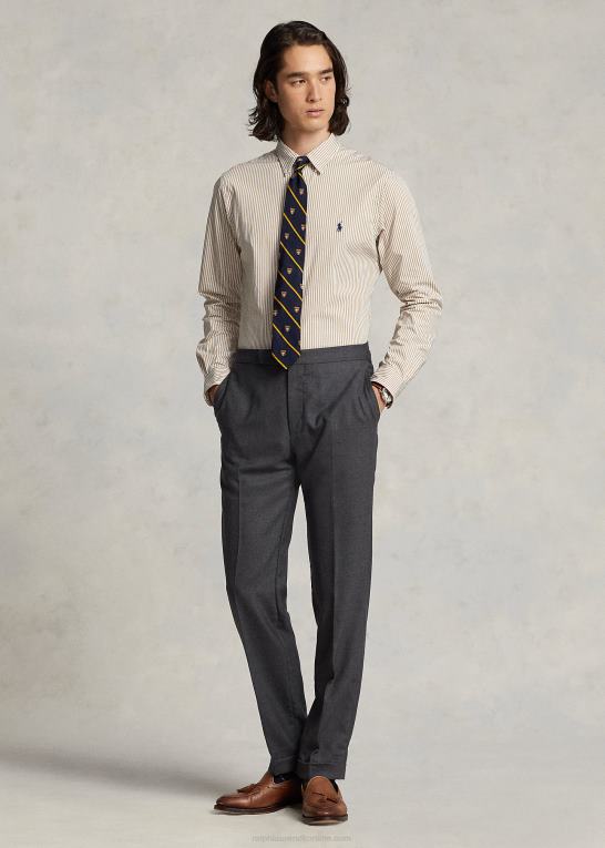 vintage kaki/hvid Mænd Ralph Lauren slim fit stribet stræk poplin skjorte Z426B893