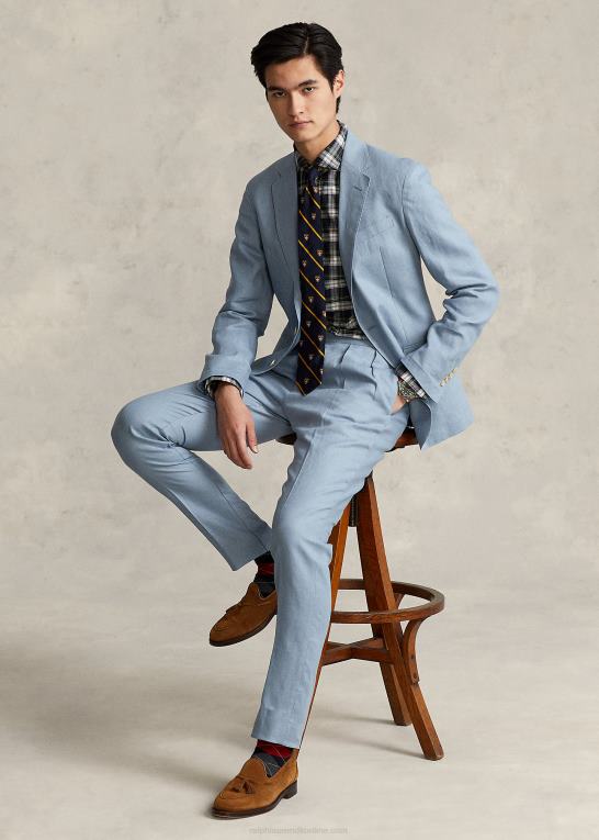 chambray blå Mænd Ralph Lauren plisseret hørbukser Z426B1168