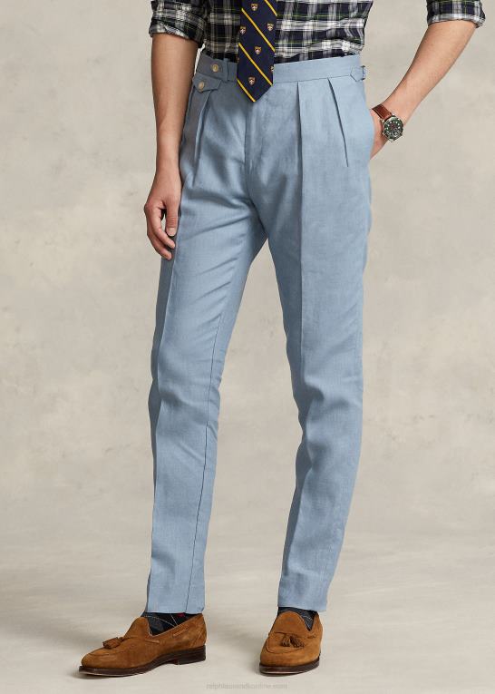 chambray blå Mænd Ralph Lauren plisseret hørbukser Z426B1168