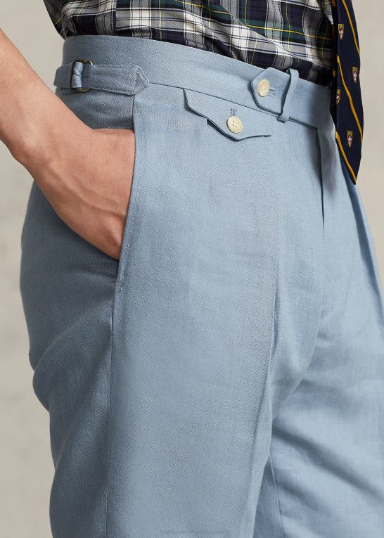 chambray blå Mænd Ralph Lauren plisseret hørbukser Z426B1168