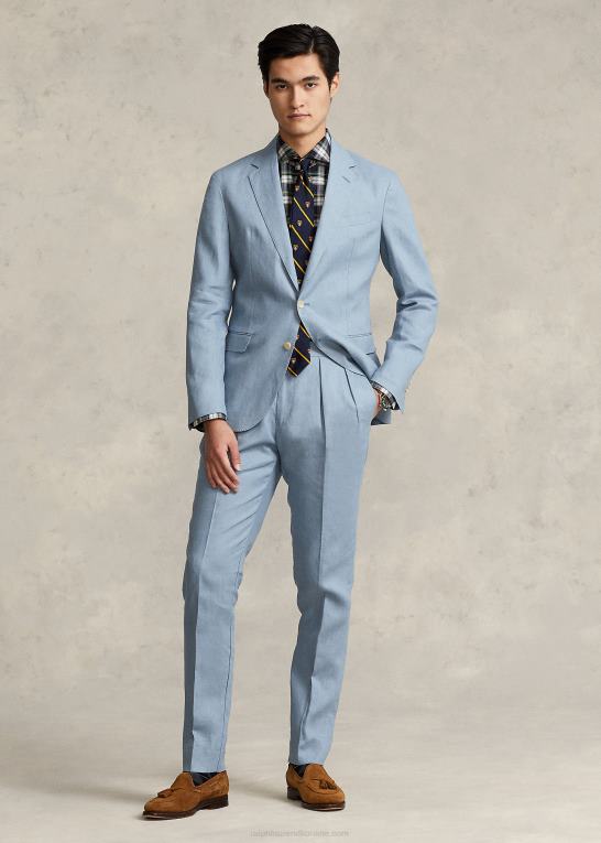 chambray blå Mænd Ralph Lauren plisseret hørbukser Z426B1168