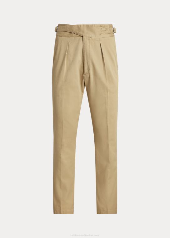 kystbeige Mænd Ralph Lauren plisseret vasket chino jakkesætsbuks Z426B1239