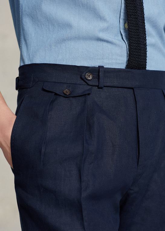 mørk flåde Mænd Ralph Lauren plisseret hørbukser Z426B730