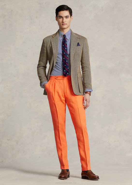 optisk orange Mænd Ralph Lauren plisseret hørbukser Z426B1267