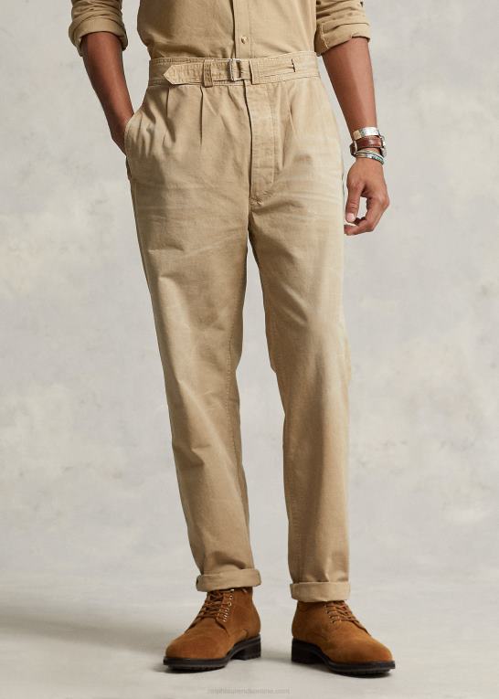 surrey tan Mænd Ralph Lauren plisserede lærredsbukser med afslappet pasform Z426B1048