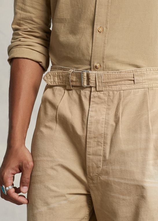surrey tan Mænd Ralph Lauren plisserede lærredsbukser med afslappet pasform Z426B1048