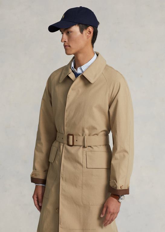beige/teaktræ Mænd Ralph Lauren vandrefrakke i vævet bomuld Z426B1212