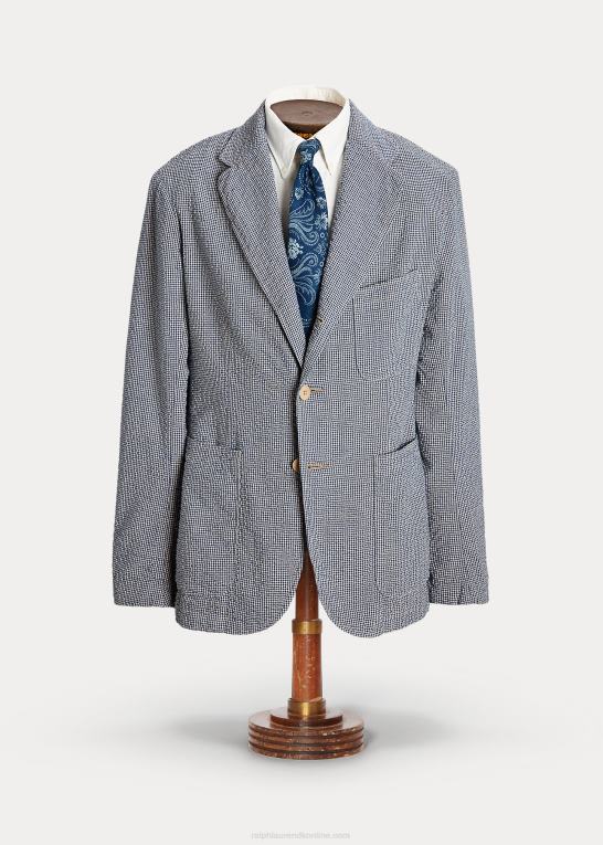 blå/creme Mænd Ralph Lauren ukonstrueret seersucker sportsfrakke Z426B1719