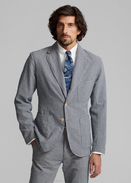 blå/creme Mænd Ralph Lauren ukonstrueret seersucker sportsfrakke Z426B1719