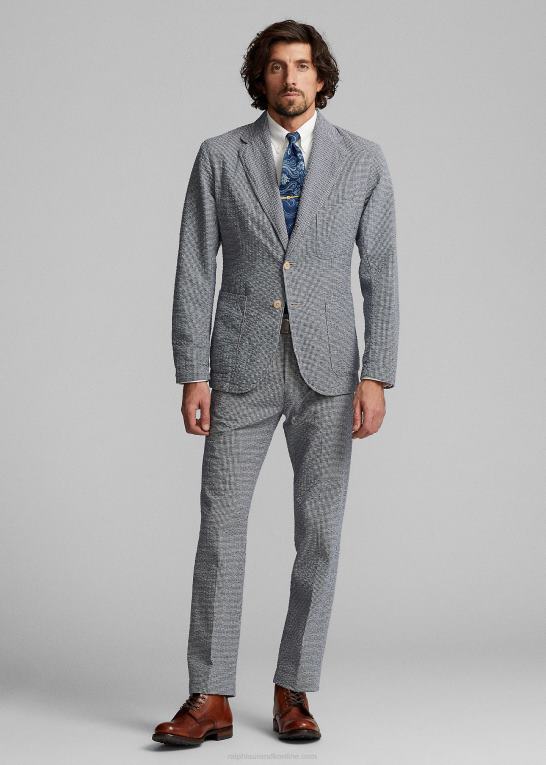 blå/creme Mænd Ralph Lauren ukonstrueret seersucker sportsfrakke Z426B1719